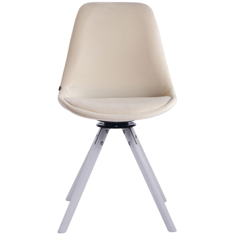 Chaise de salle à manger Troyes, en velours, ronde, blanche/crème