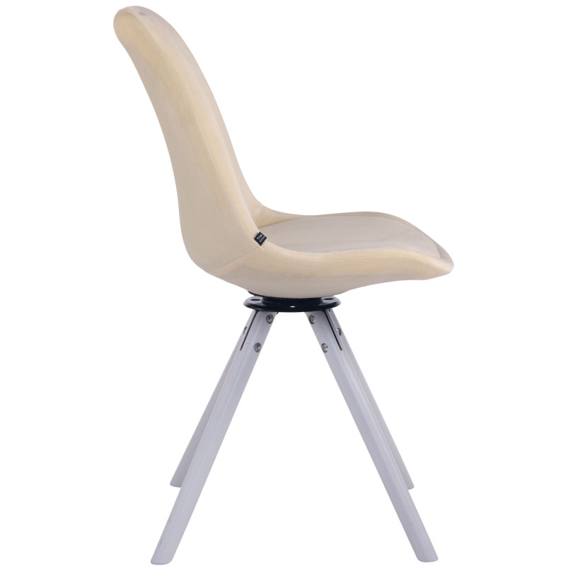 Chaise de salle à manger Troyes, en velours, ronde, blanche/crème