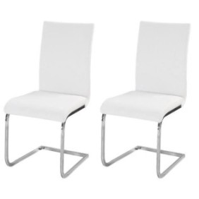 LEA Lot de 2 chaises de salle a manger - Simili blanc - Style contemporain - L 43 x P 56 cm