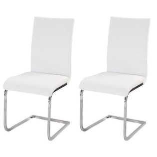 LEA Lot de 2 chaises de salle a manger - Simili blanc - Style contemporain - L 43 x P 56 cm