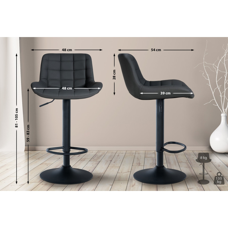 Lot de 2 tabourets de bar Tover en cuir artificiel noir