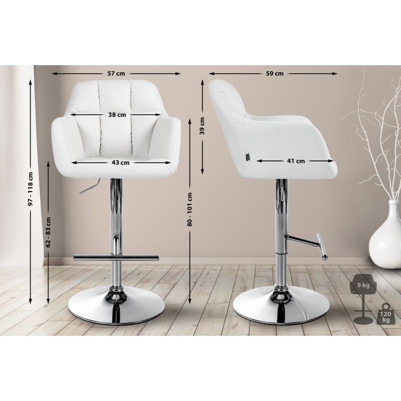 Tabouret de bar Natoma simili cuir chrome blanc