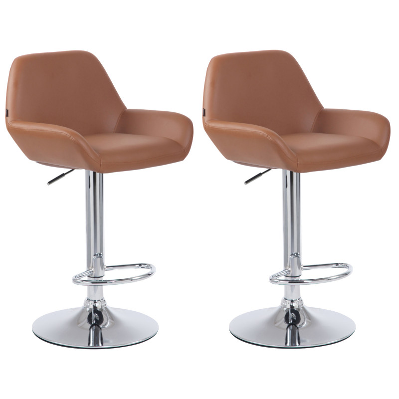 Lot de 2 tabourets de bar Braga simili cuir chromé marron clair