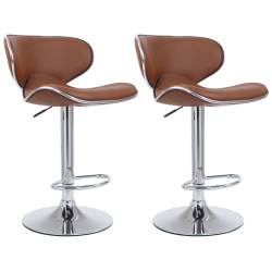 Lot de 2 tabourets de bar Las Vegas V2 simili cuir chromé marron clair