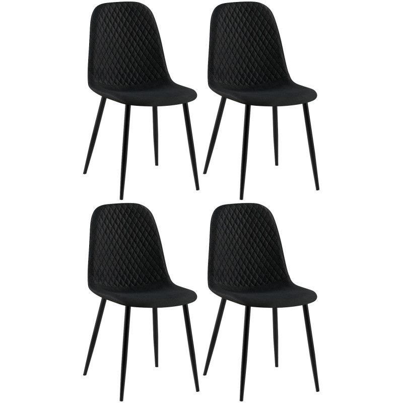 Ensemble de 4 chaises Giverny, tissu, noir