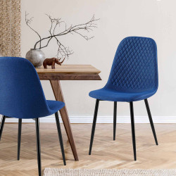 Ensemble de 4 chaises Giverny, tissu, bleu