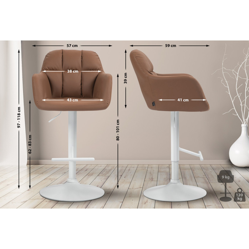 Tabouret de bar Natoma simili cuir blanc marron clair