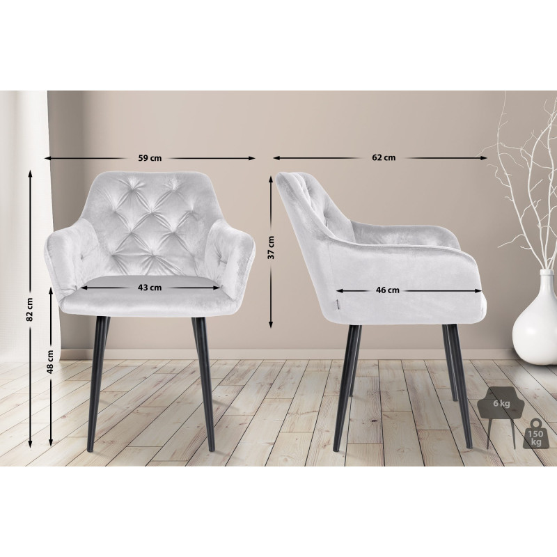 Chaise de salle à manger Stanley, velours gris