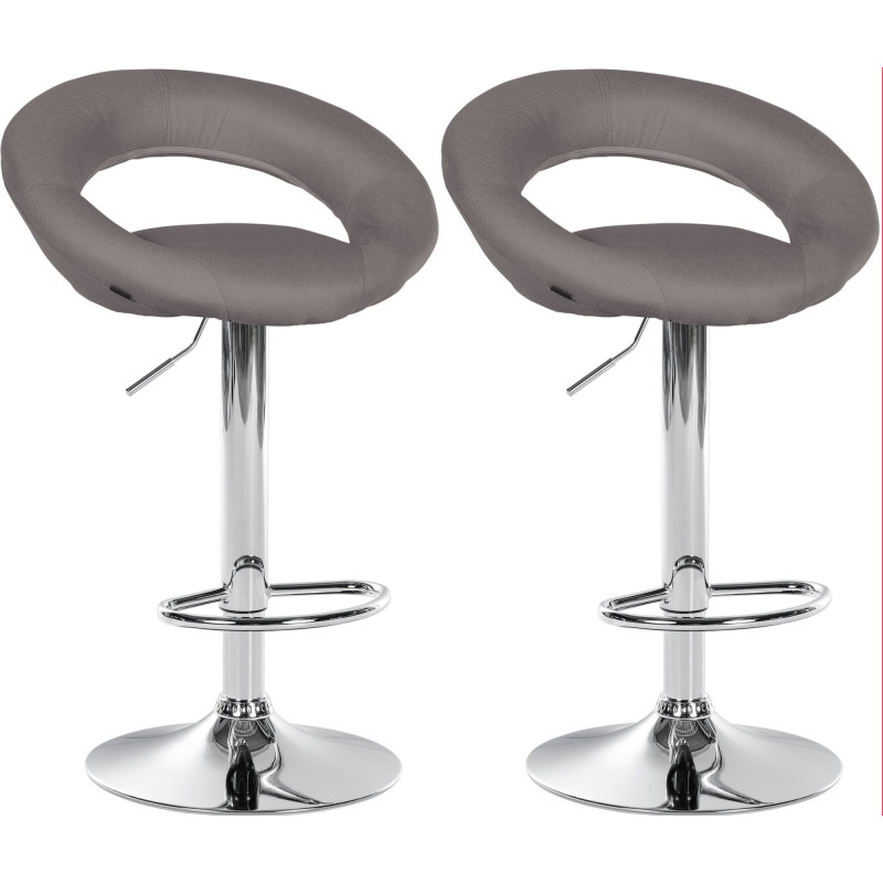 Lot de 2 tabourets de bar Olinda en tissu chromé gris