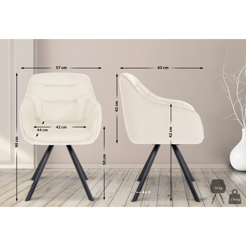 Fauteuil Russell, velours, crème