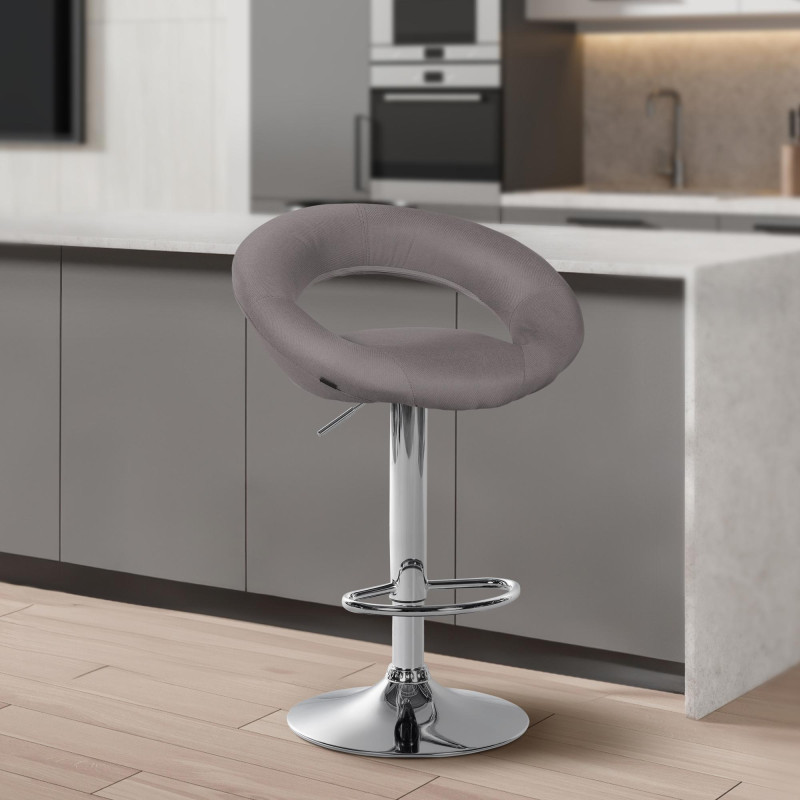 Lot de 2 tabourets de bar Olinda en tissu chromé gris