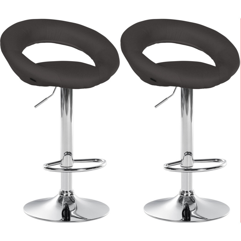Lot de 2 tabourets de bar Olinda en tissu chromé gris foncé