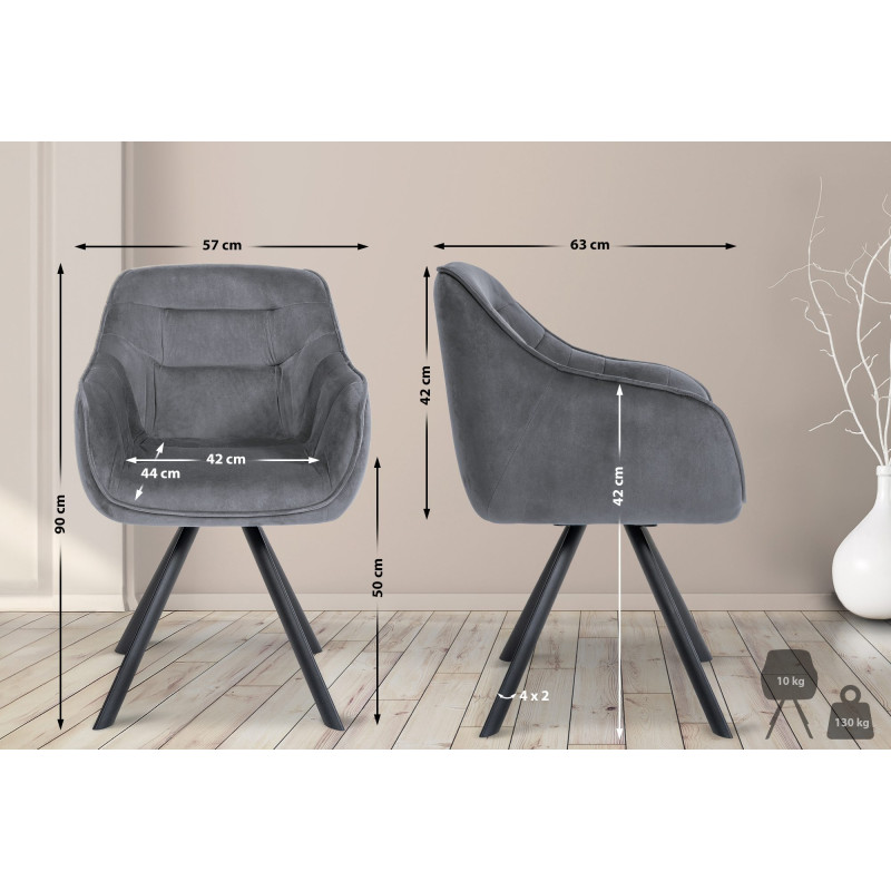 Fauteuil Russell, velours, gris foncé