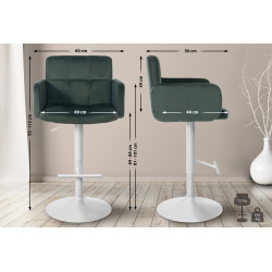 Tabouret de bar Los Angeles velours blanc vert foncé