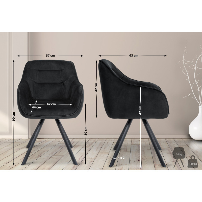 Fauteuil Russell, velours, noir