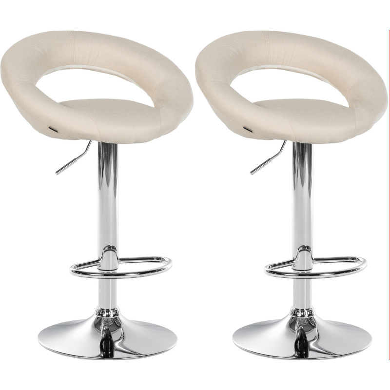 Lot de 2 tabourets de bar Olinda en tissu chromé crème