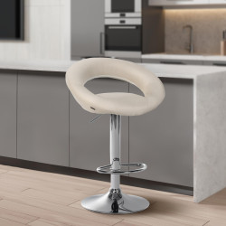 Lot de 2 tabourets de bar Olinda en tissu chromé crème