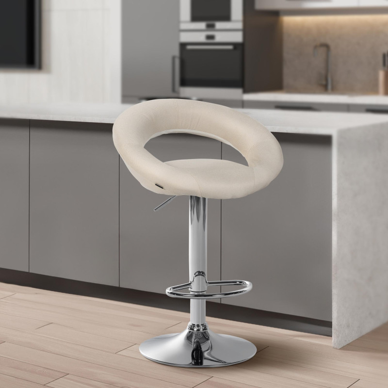 Lot de 2 tabourets de bar Olinda en tissu chromé crème