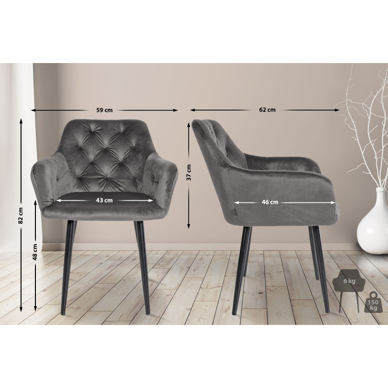 Chaise de salle à manger Stanley, velours, gris foncé