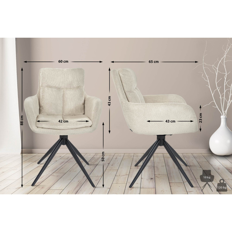 Chaise de salle à manger Vilas, tissu crème