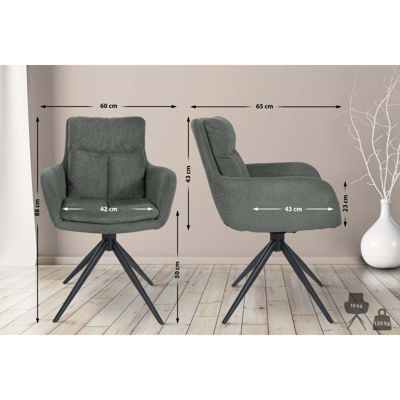 Chaise de salle à manger Vilas, tissu gris