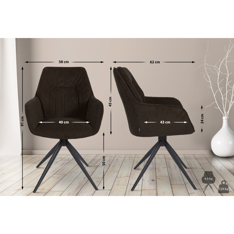Chaise de salle à manger Jules, tissu marron