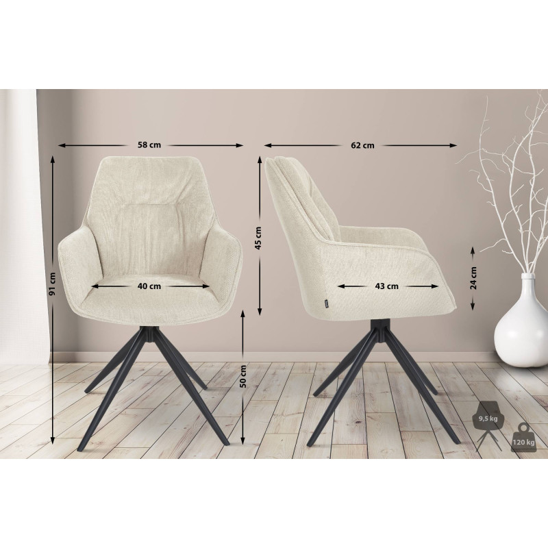 Chaise de salle à manger Jules, tissu crème