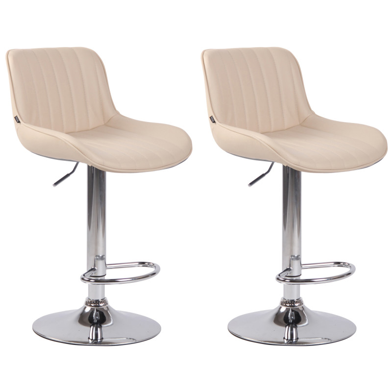 Lot de 2 tabourets de bar Lentini, simili cuir, chrome crème