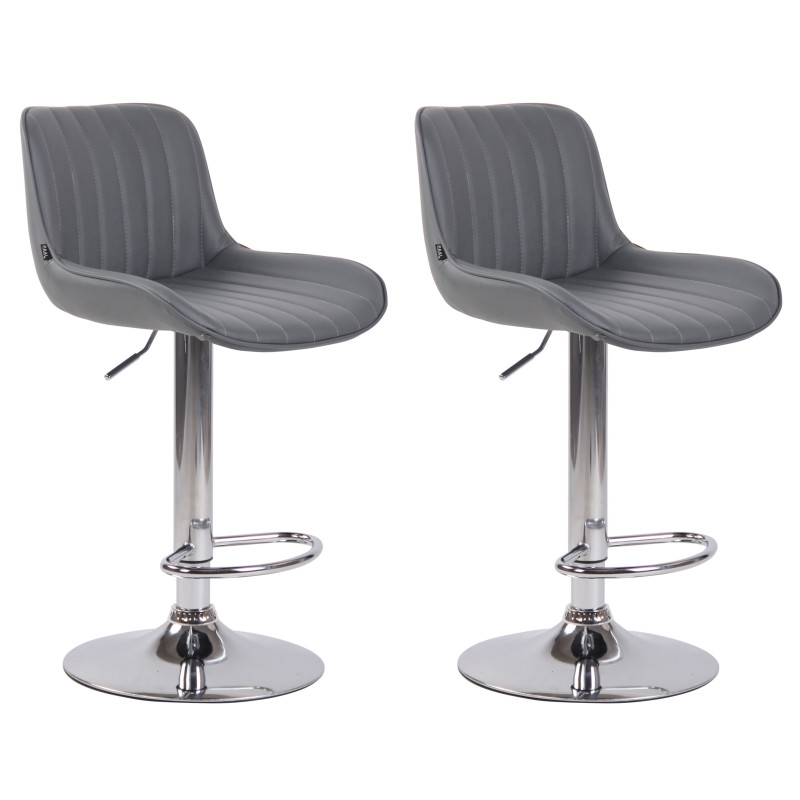 Lot de 2 tabourets de bar Lentini, simili cuir, chrome gris