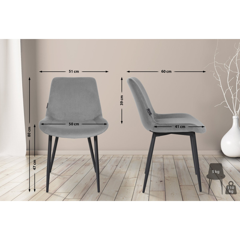 Ensemble de 4 chaises de salle à manger Victoria en velours gris