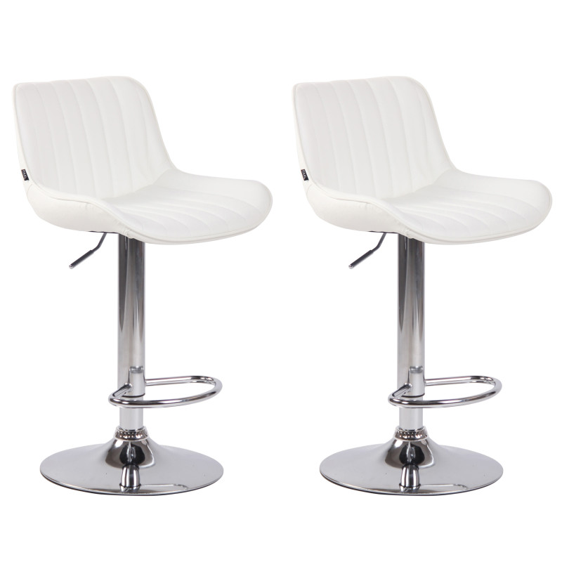 Lot de 2 tabourets de bar Lentini, simili cuir, chrome blanc