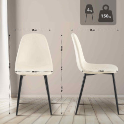 Ensemble de 4 chaises de salle à manger Napier en velours crème