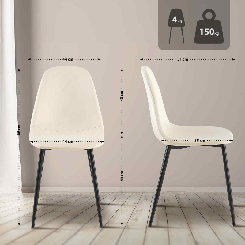 Ensemble de 4 chaises de salle à manger Napier en velours crème