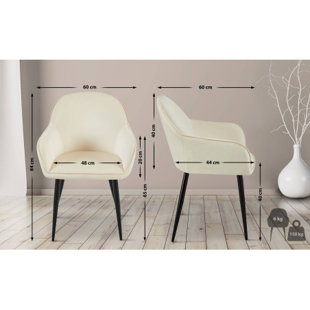 Chaise de salle à manger Boise en velours crème