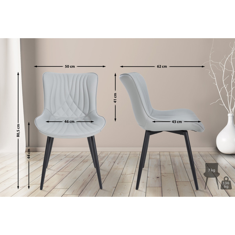 Ensemble de 2 chaises Brady, similicuir, grises