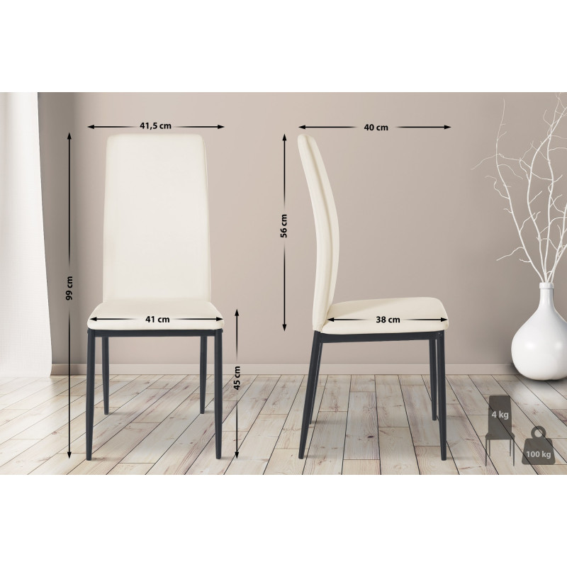 Ensemble de 4 chaises de salle à manger Savino, similicuir, crème