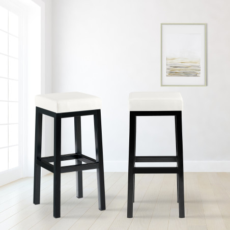 Tabouret de bar Taylor B85 en cuir synthétique blanc