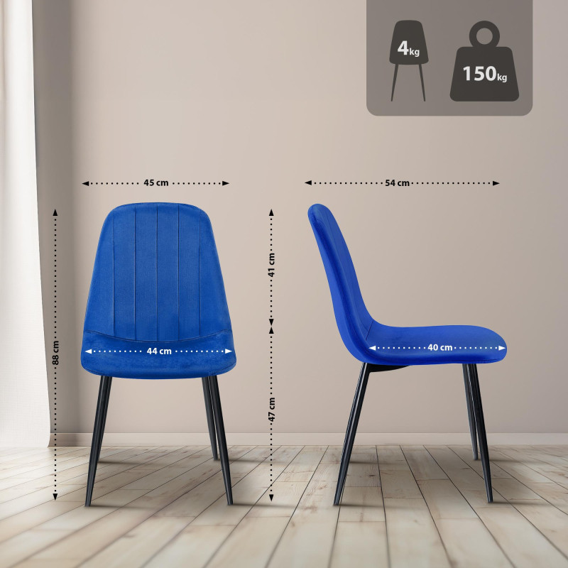 Chaise de salle à manger Baxter, velours, bleue