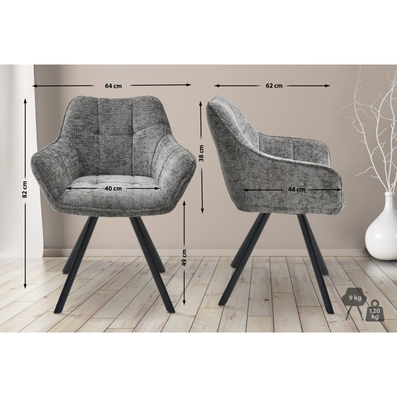 Chaise de salle à manger Scott, tissu gris foncé