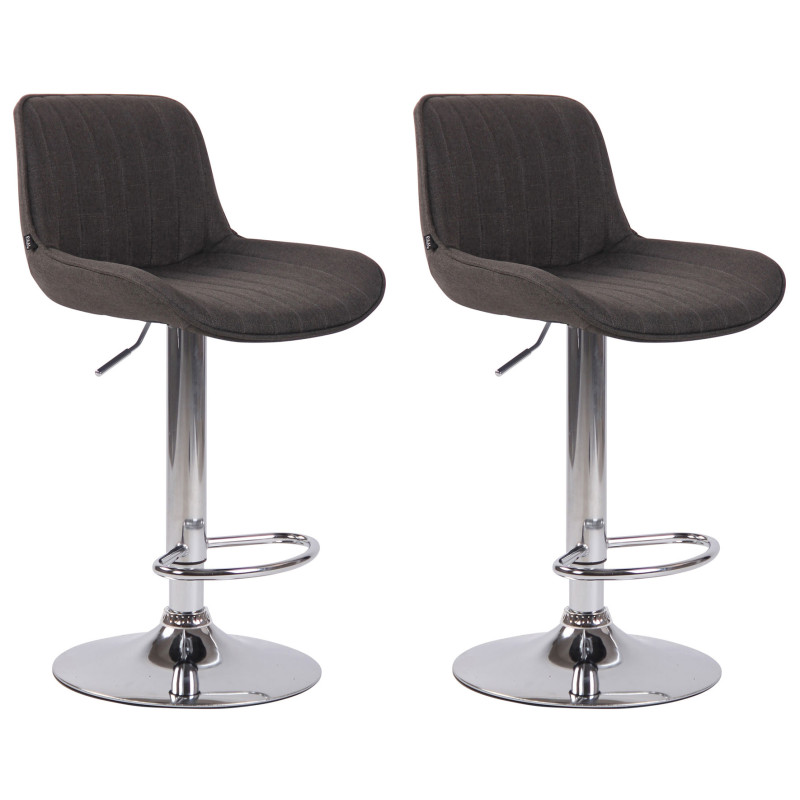 Lot de 2 tabourets de bar Lentini en tissu chromé gris foncé