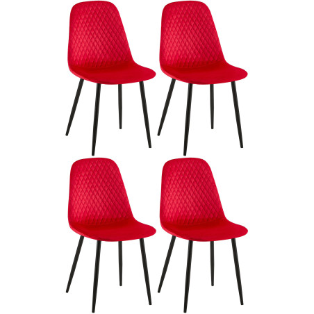 Ensemble de 4 chaises Giverny en velours rouge