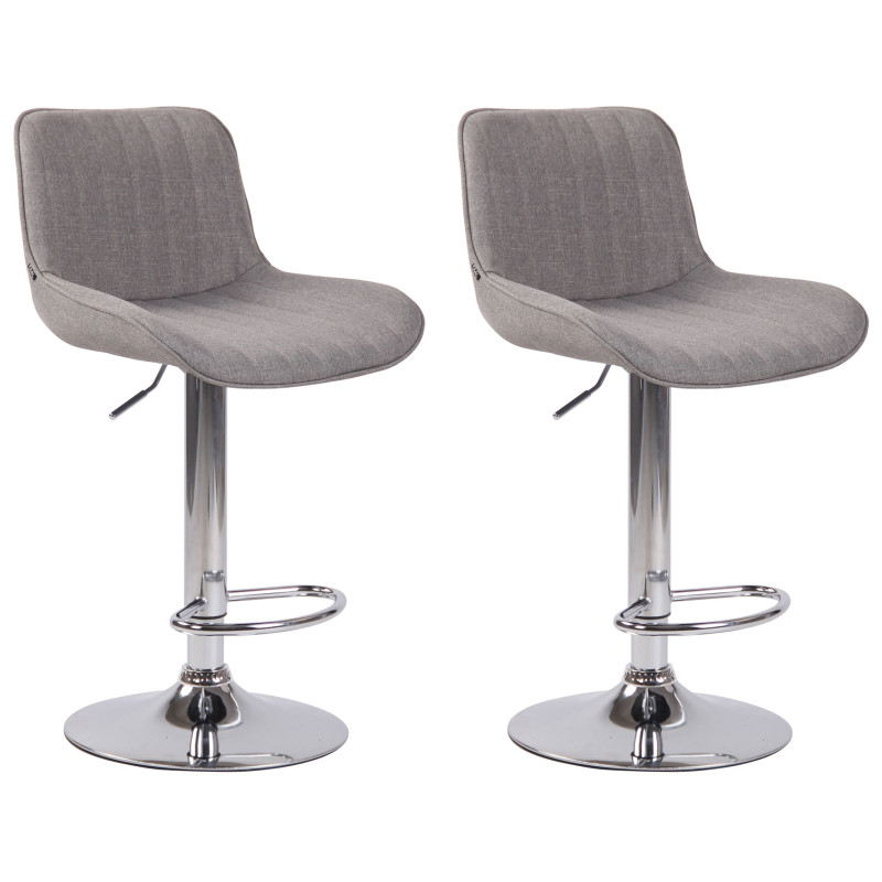 Lot de 2 tabourets de bar Lentini en tissu chromé gris