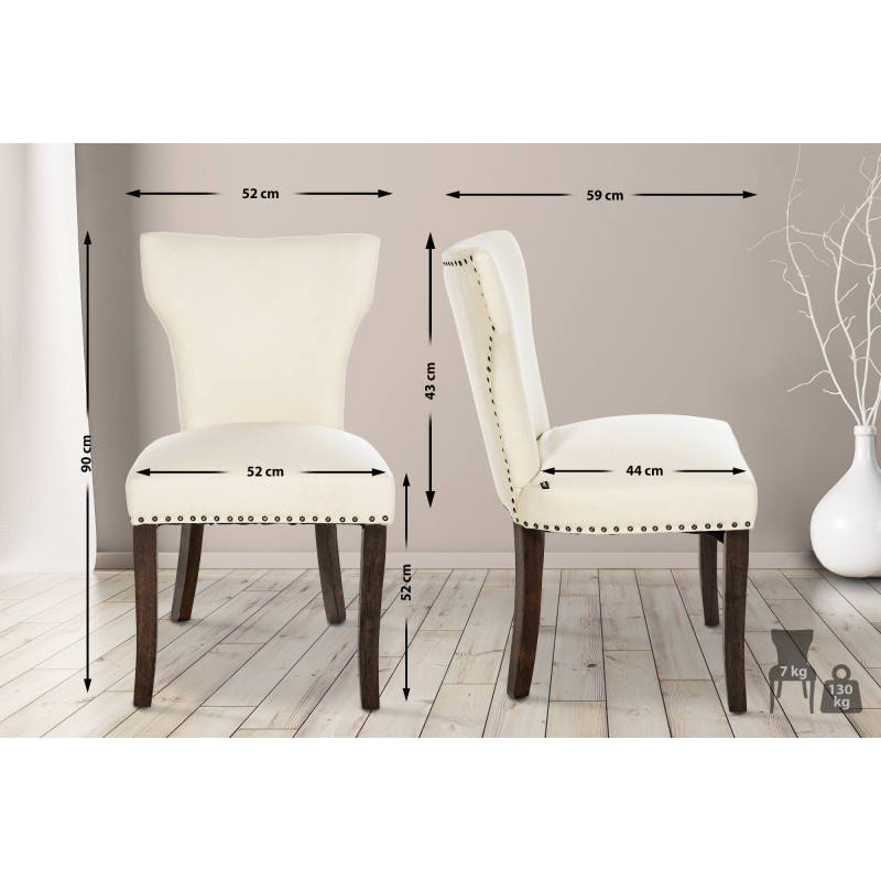 Ensemble de 2 chaises de salle à manger Zadar, tissu crème foncé antique