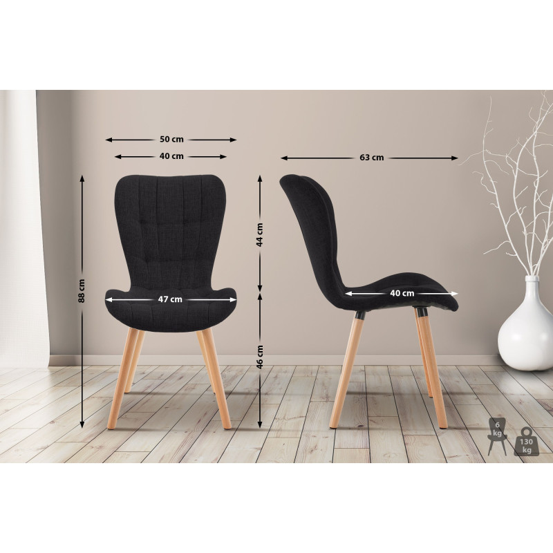 Ensemble de 2 chaises Elda, tissu noir