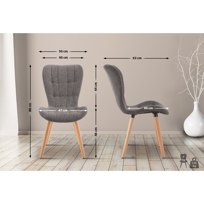 Ensemble de 2 chaises Elda, tissu gris clair