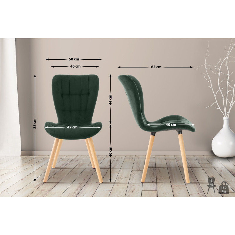 Ensemble de 2 chaises Elda, velours vert