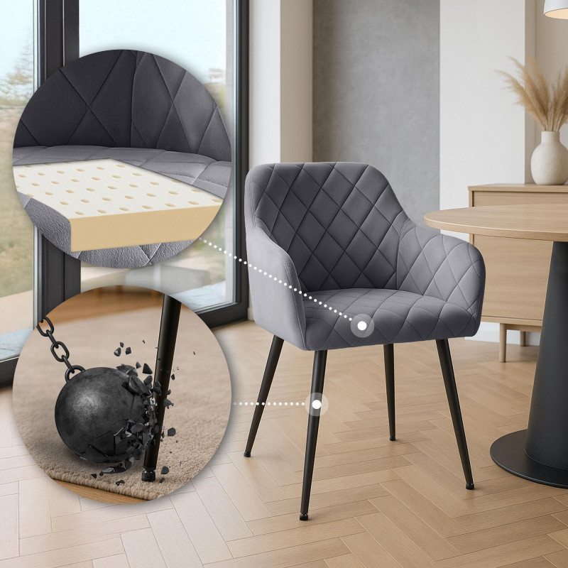 Ensemble de 2 chaises de salle à manger Monett, velours, B, gris foncé