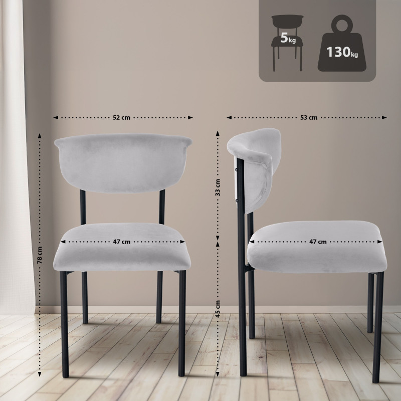 Ensemble de 2 chaises visiteurs Gambell, velours, gris