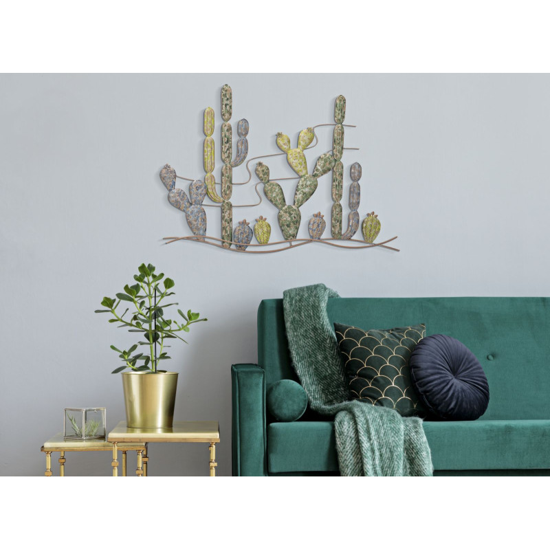 Décoration murale cactus industriel – Modèle B – 90x64 cm – Métal design et touche verte