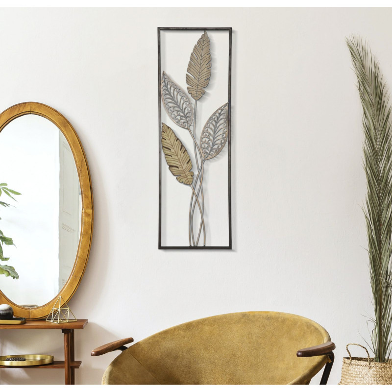 Décoration murale feuilles métal – Modèle Foglie A – 30x91 cm – Élégance naturelle industrielle